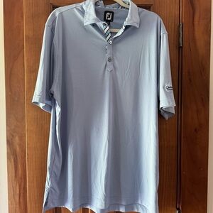 FootJoy Course Logo Polo Shirt Men’s Large Light Blue Gold Short Sleeve